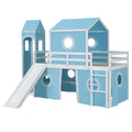 Twin Size Loft Bed With Slide Pink Tent And Tower Blue Old Sku:Wf298769Aac Twin Blue Solid Wood