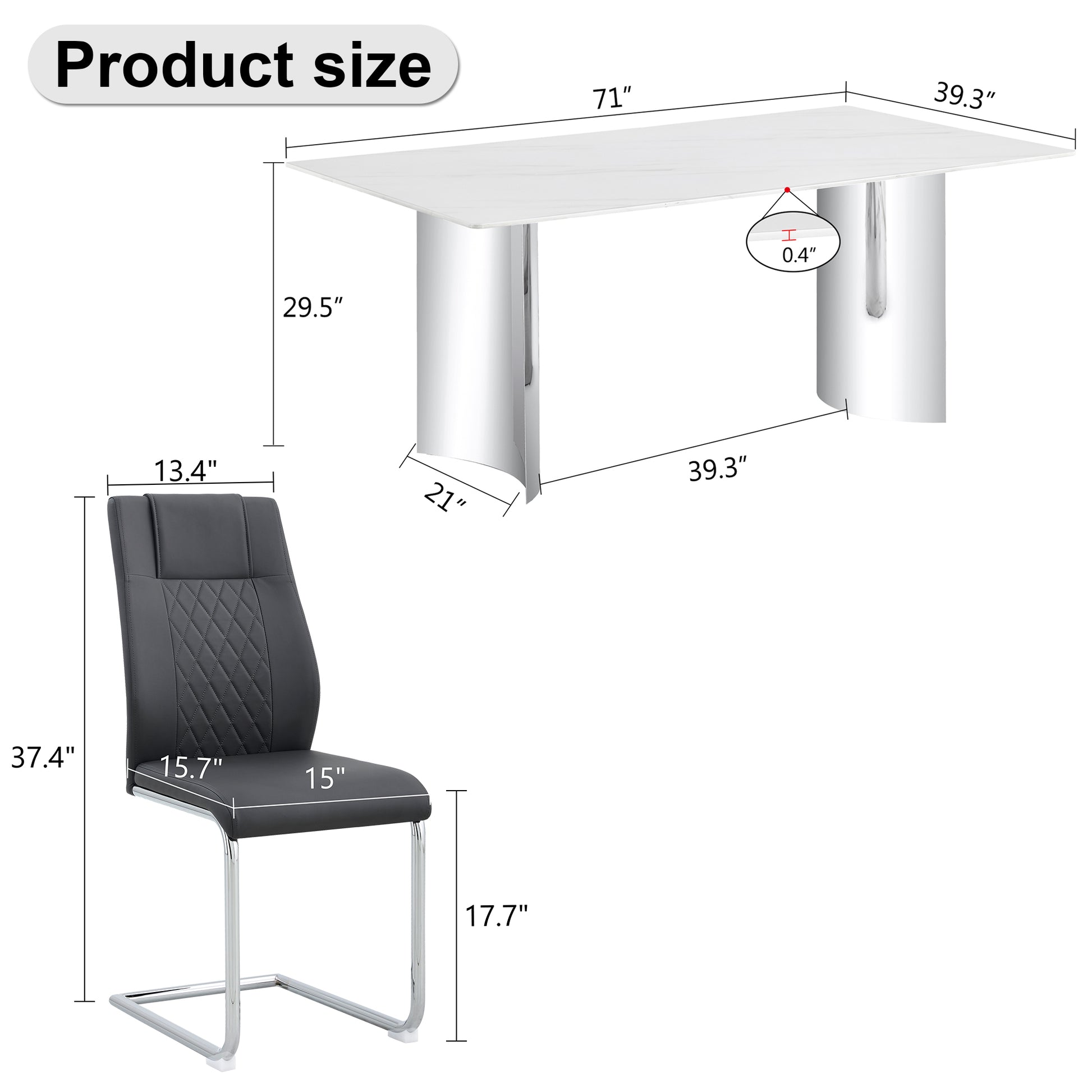 Table And Chair Set, Modern And Minimalist Dining Table. Imitation Marble Glass Sticker Desktop, Stainless Steel Legs, Stable And Beautiful. Comfortable Pu Seats. Dt 69 Silver Glass