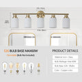 5 Light Golden Bathroom Vanity Light Fixture, Frosted Glass Shades, Modern Wall Mounted Lighting No Bulbs Golden Glass Iron