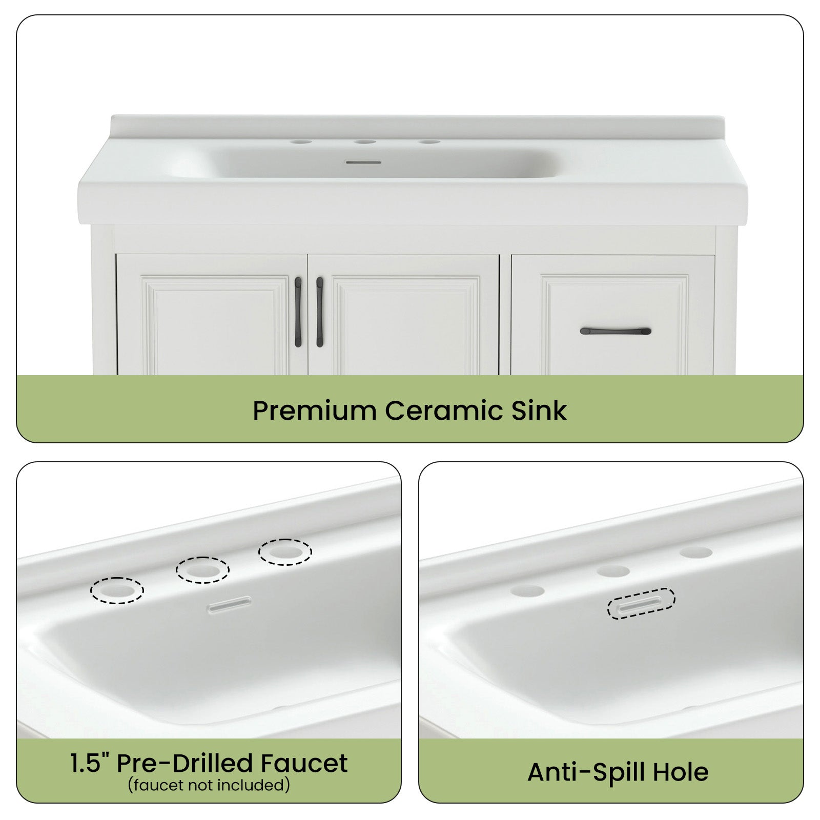 36'' Bathroom Vanities With Single Sink, Modern Under Mount Bathroom Sink Cabinet With 2 Closing Doors & 4 Drawers. White, 35.8''W X 19.7''D X 35.4''H. White Particle Board Mdf