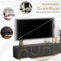 Modern Tv Stand For Tvs Up To 75 Inches, Entertainment Center With Storage Cabinets And 1 Adjustable Shelf, Media Console With Marble Patterned Top And Golden Round Metal Legs For Living Room Black 70 79 Inches Mdf