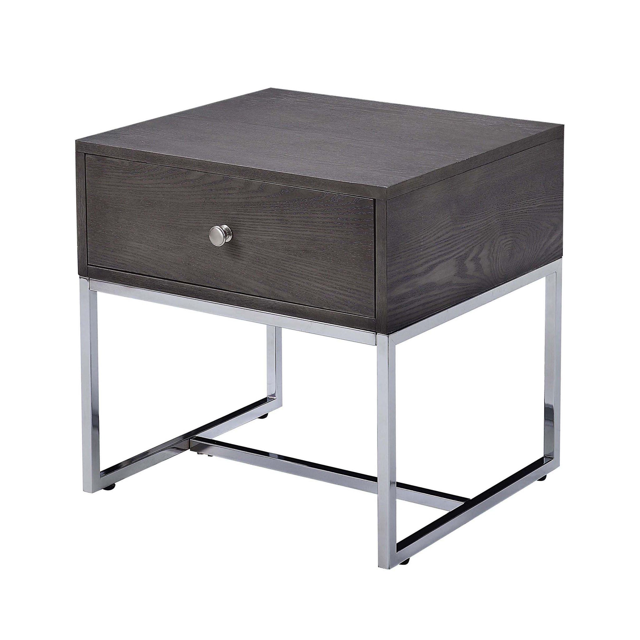 Grey Oak And Chrome Storage End Table - Oak