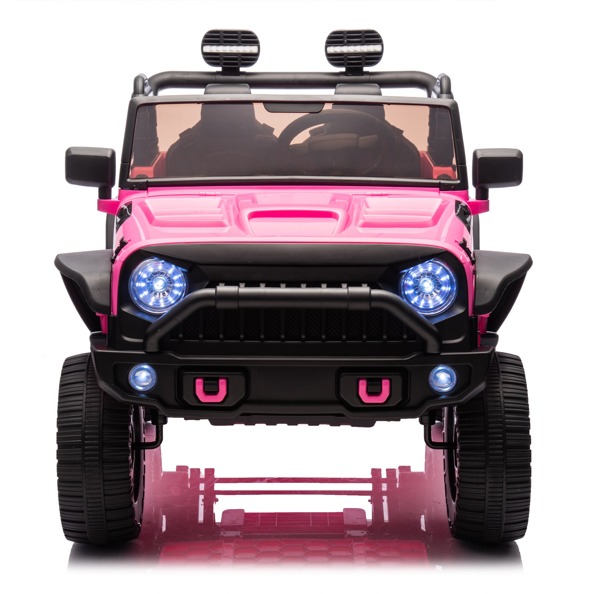 24V Two Seater Kids Ride On Truck Car W Parents Control,200W*2,Seat Width 20.28In,Four Wheel Suspension,Led Lights,Music,Mp3,Bluetooth,Two Independent Seat Belts,Suitable For Off Road For Kids Aged 3 Pink 100 149 Lbs Polypropylene