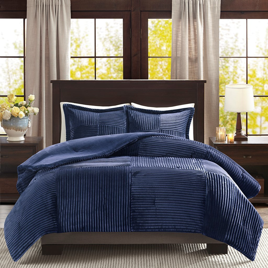 Plush Down Alternative Comforter Set King Navy Polyester