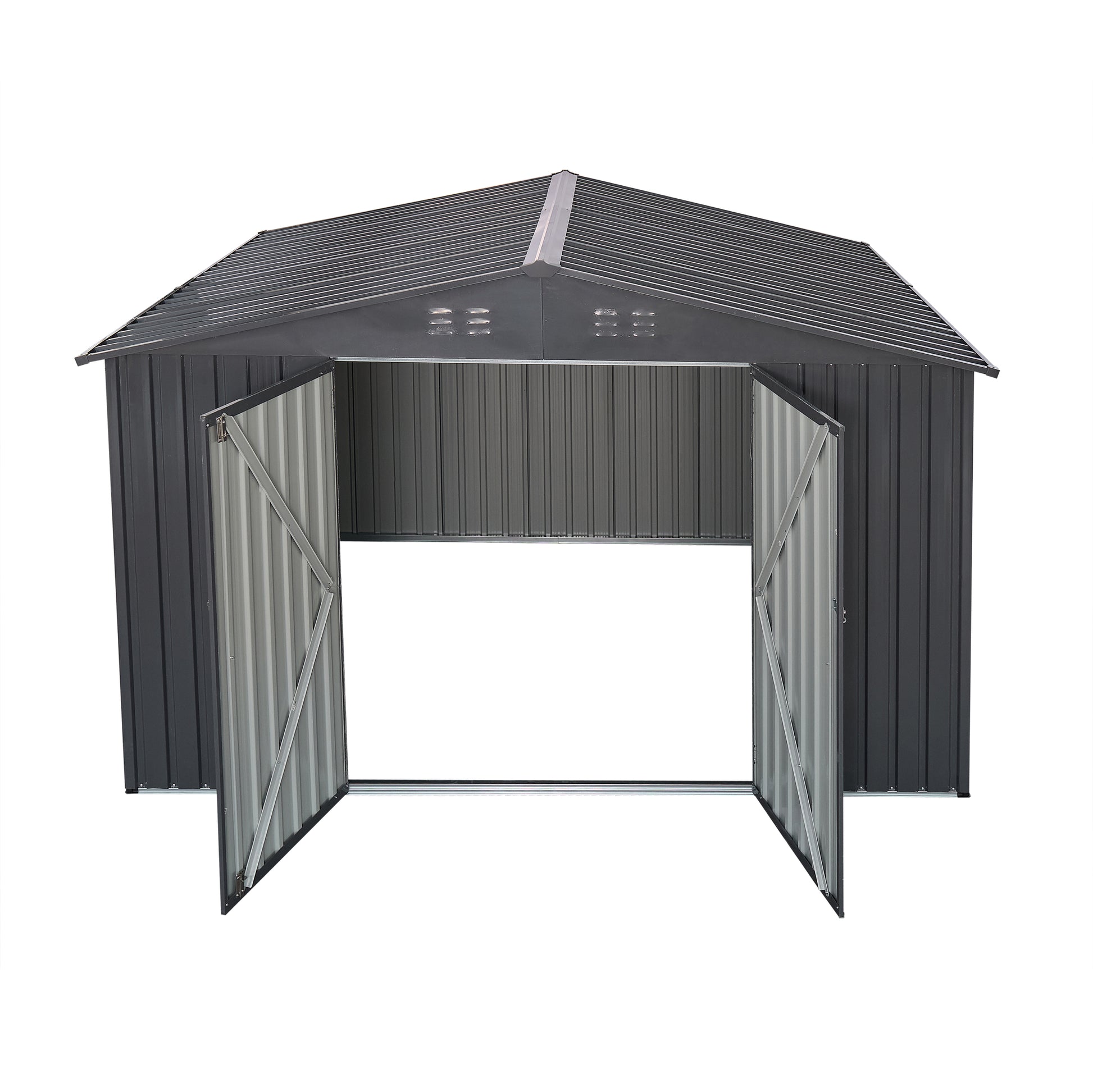 Outdoor Sheds 8Ft X 12Ft & Outdoor Storage Clearance, Metal Anti Corrosion Utility Tool House With Lockable Door & Shutter Vents, Waterproof Storage Garden Shed For Backyard Lawn Patio Grey Iron