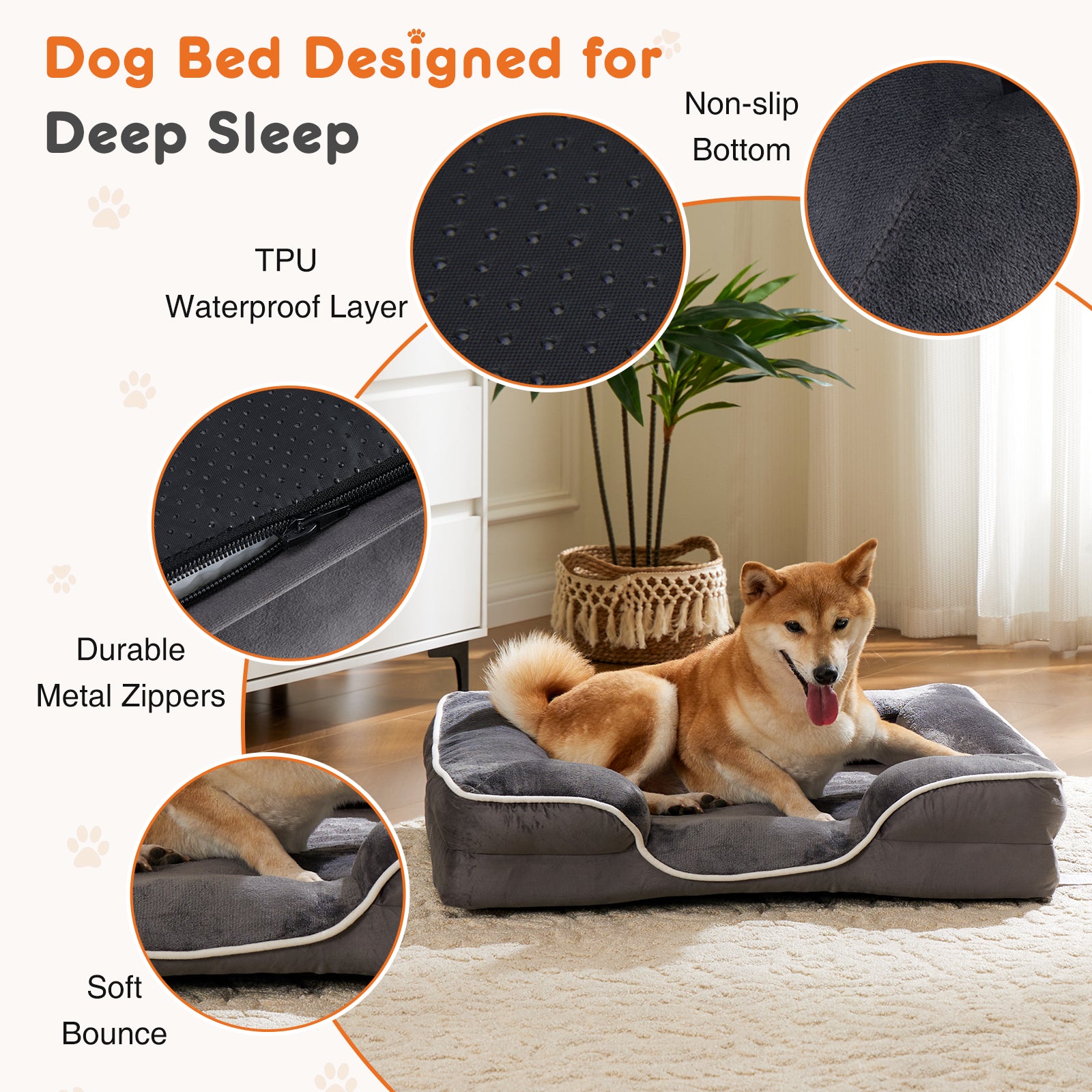 Memory Foam Pet Bed For Small Dogs & Cats With Washable Removable Cover Non Slip Base Waterproof Liner Egg Crate Foam For Improved Sleep, Gray,Small Gray Fabric