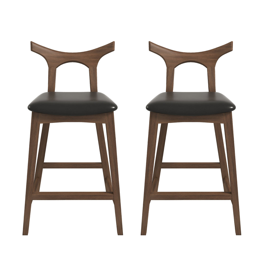 Hester Solid Wood Upholstered Square Bar Chair Set Of 2 Black Pu,Wood Pu Leather,Solid Wood