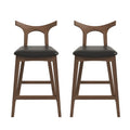 Hester Solid Wood Upholstered Square Bar Chair Set Of 2 Black Pu,Wood Pu Leather,Solid Wood