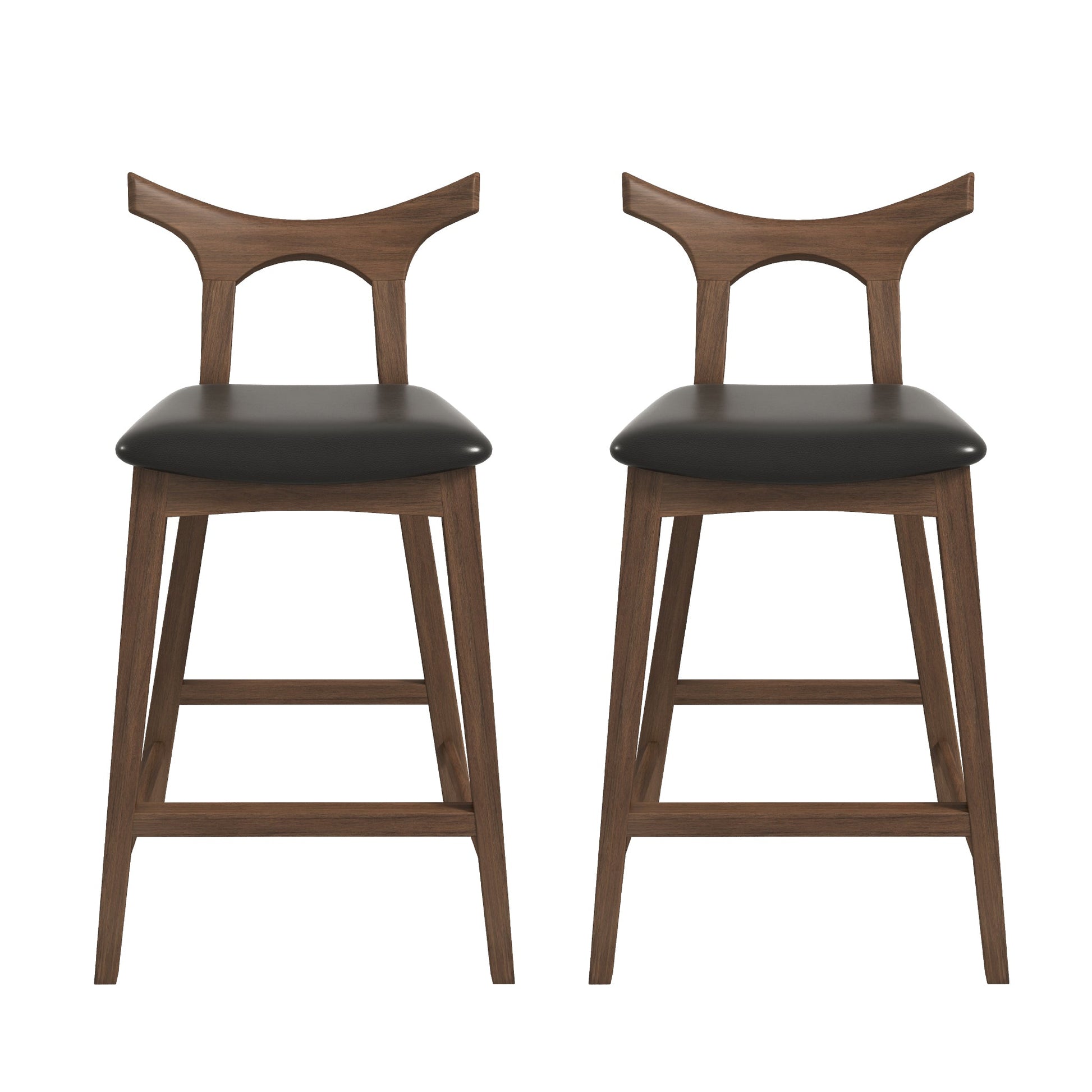 Hester Solid Wood Upholstered Square Bar Chair Set Of 2 Black Pu,Wood Pu Leather,Solid Wood