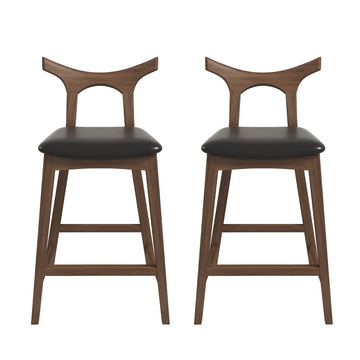 Hester Solid Wood Upholstered Square Bar Chair Set Of 2 Black Pu,Wood Pu Leather,Solid Wood