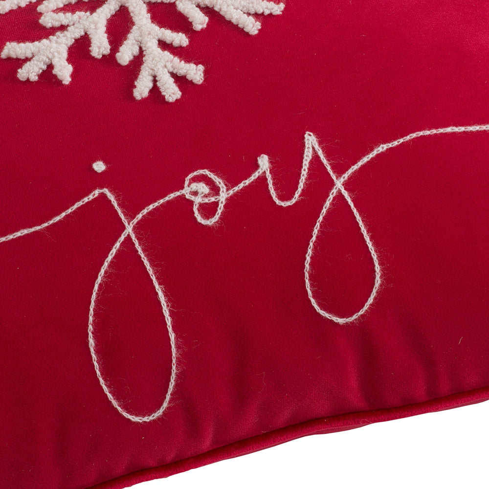 Set Of 2, 18X12" Red Velvet Pillow With Embroidered Joy And Frosty Snowflake, For Christmas Halloween Holiday Decor Red,White Acrylic,Polyester