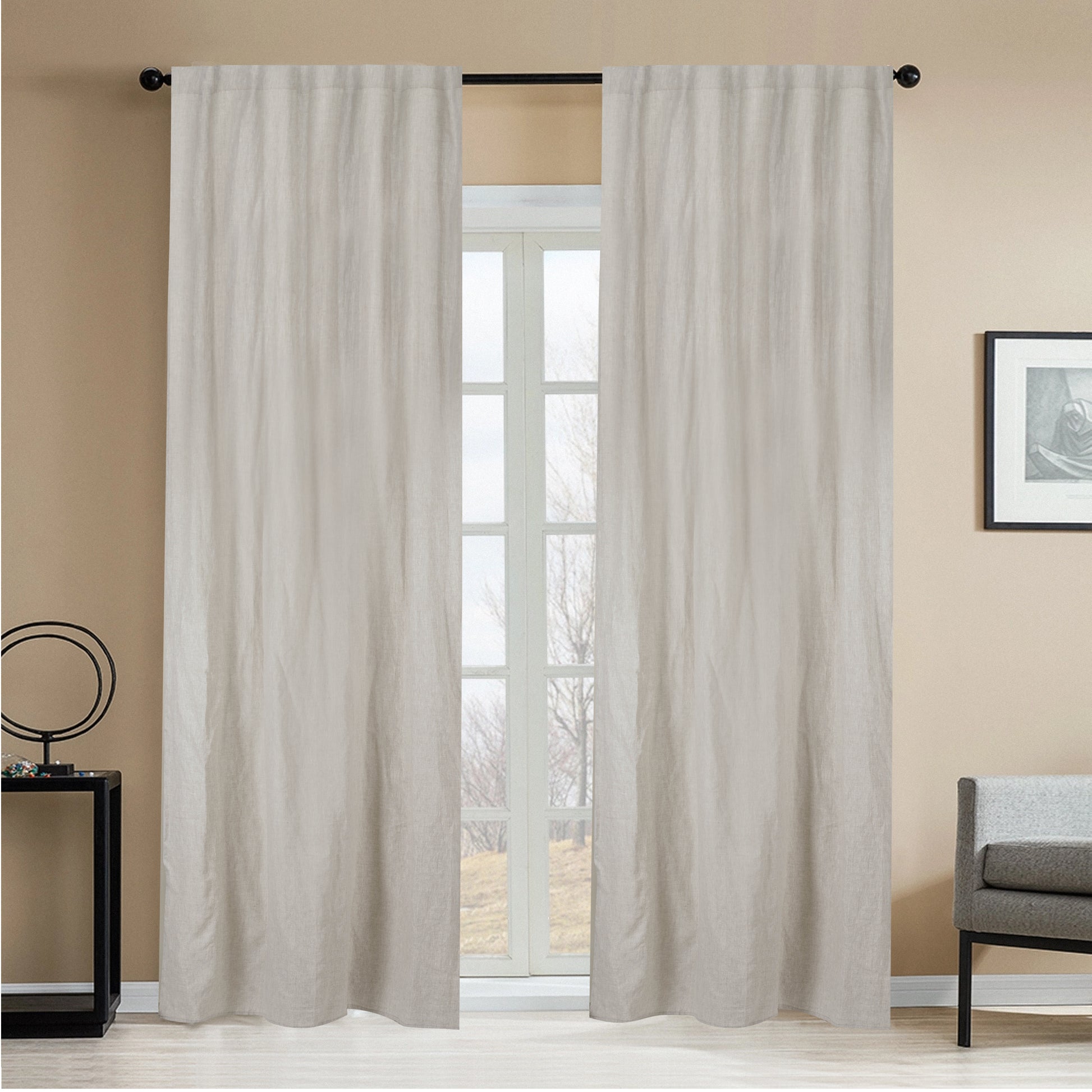 Newport Cotton Lining Window Curtains For Bedroom, Linen Curtains For Living Room, 96 Inches Long Curtains For Living Room, Greige Greige Linen