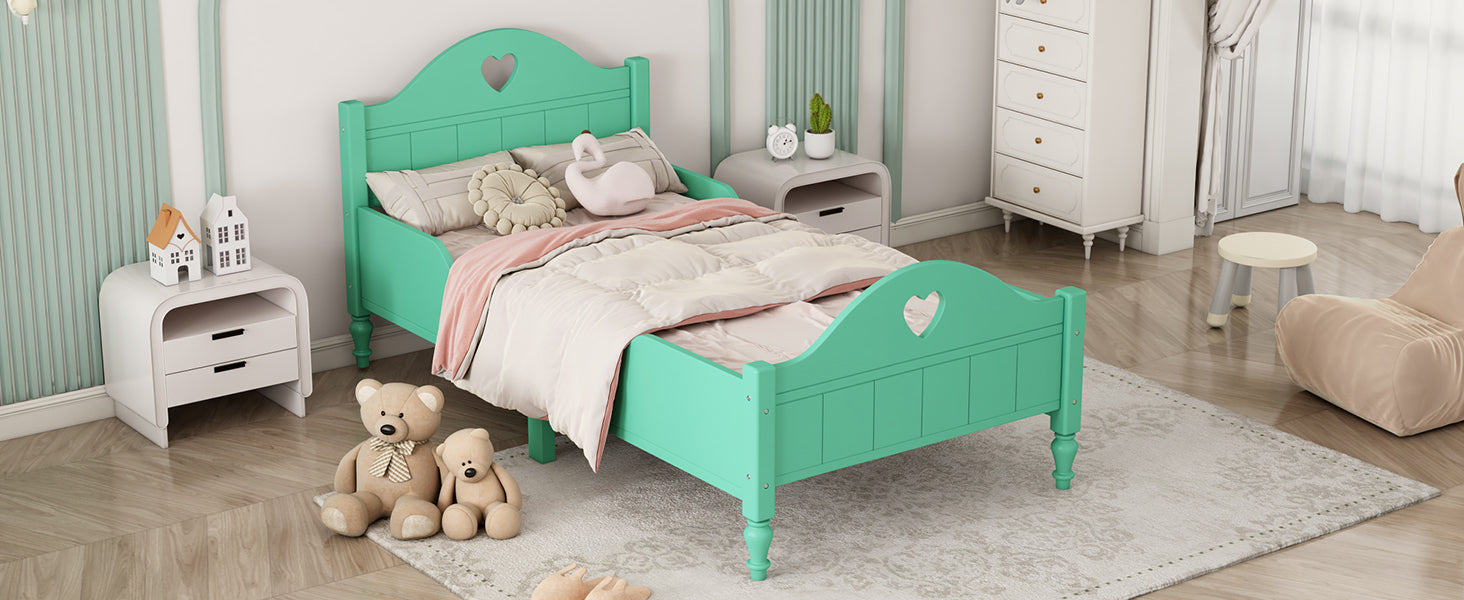 Girl'S Beautiful Princess Bed Macaron Twin Size Toddler Bed With Side Safety Rails And Headboard And Footboard, Seasoft Green Twin Green Solid Wood Mdf