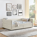 Daybed With Trundle Upholstered Tufted Sofa Bed, With Two Drawers, Queen Size, Boucle Fabric, Beige 88