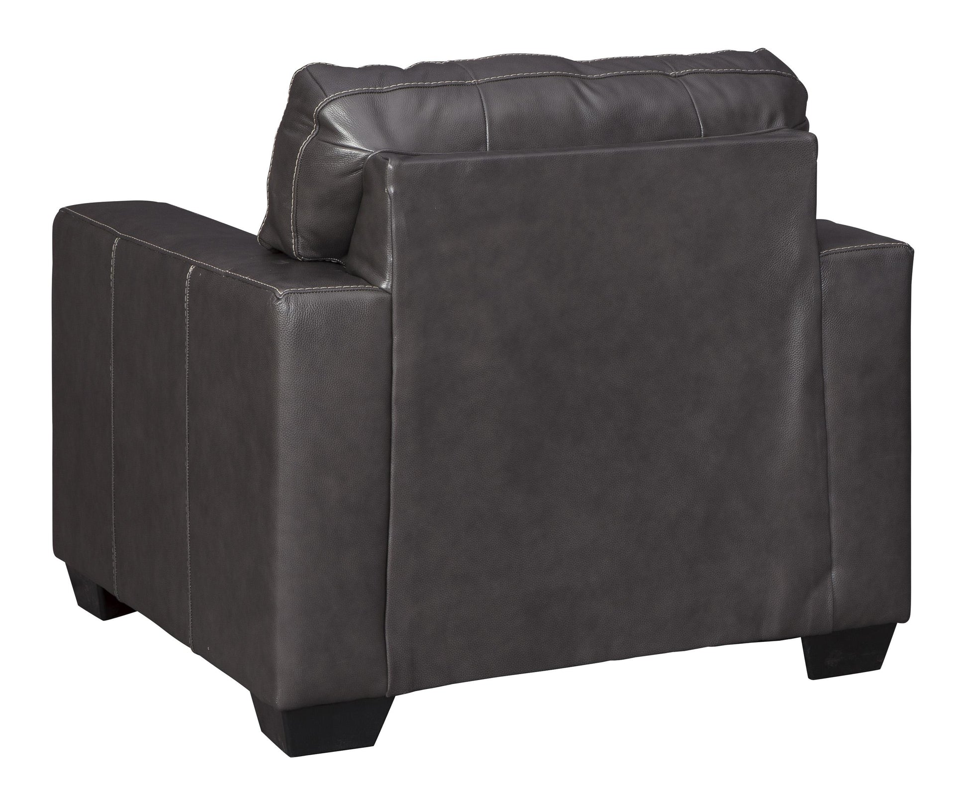 Traditional Old School Leather Box Shaped Chair And A Half With Stitch Details, Black Black Wood