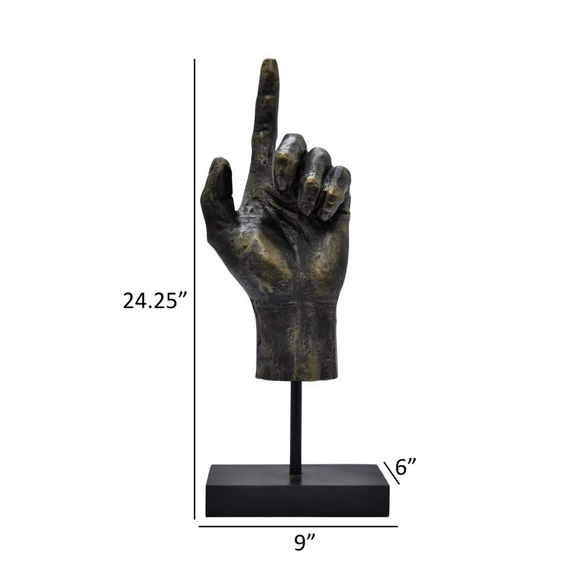 24 Inch Pointing Hand Sculpture, Pedestal 'Base, Resin Frame, Bronze Bronze Resin