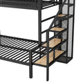 Twin Over Full Size Metal Bunk Bed With Storage Staircase And Open Wardrobe,Black Expected Arrival Time:11.15 Black Mdf Metal