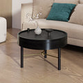 Modern Round Wood Rotating Tray Coffee Table With Storage & Metal Legs In Black Black Metal,Rubber Wood