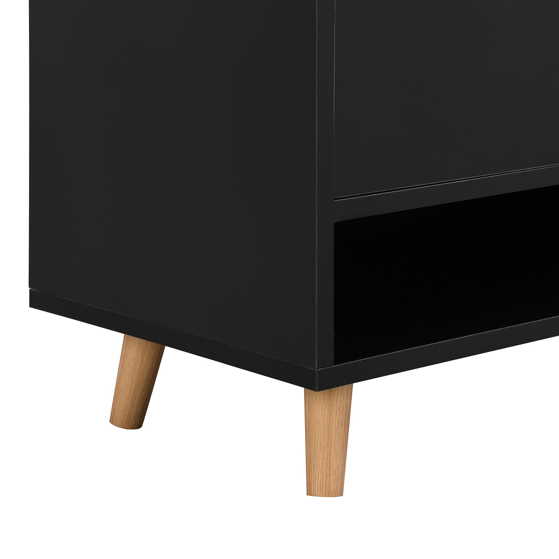 Sleek And Contemporary Shoe Cabinet With Adjustable Shelves, Minimalist Home Organizer With Solid Wood Legs, Storage Sideboard For Entryway, Living Room, Black Black Primary Living Space Particle Board