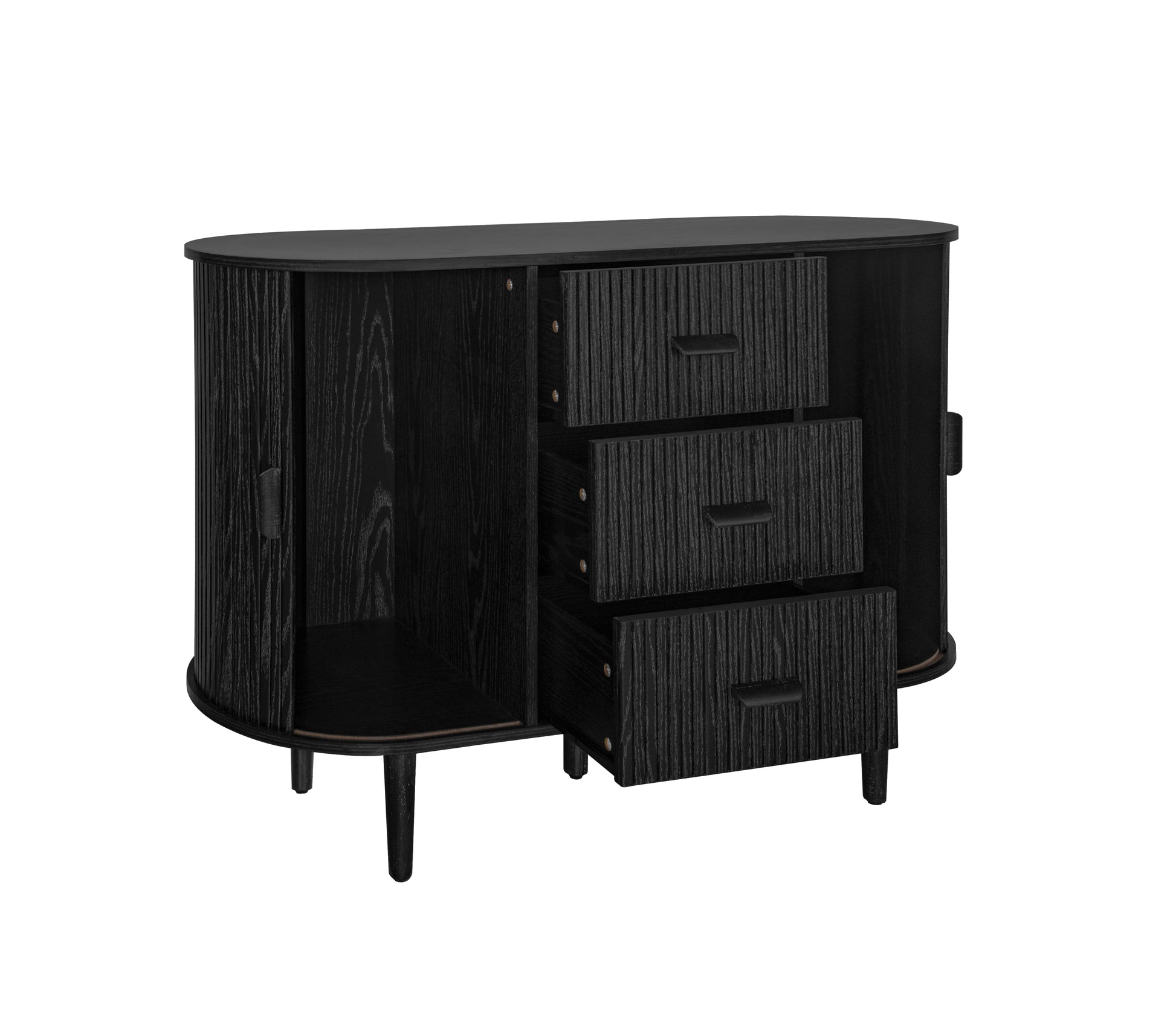 Sideboard Buffet Storage Cabinetaccent Cabinet With Smoothly Sliding Tambour Doorsmodern Kitchen Buffet Cabinet With 3 Drawer And 2 Doors For Living Room Dining Room Black Mdf