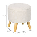 Homcom Storage Ottoman, Round Stool Chair With Cushioned Top, Cream White Cream White Polyester