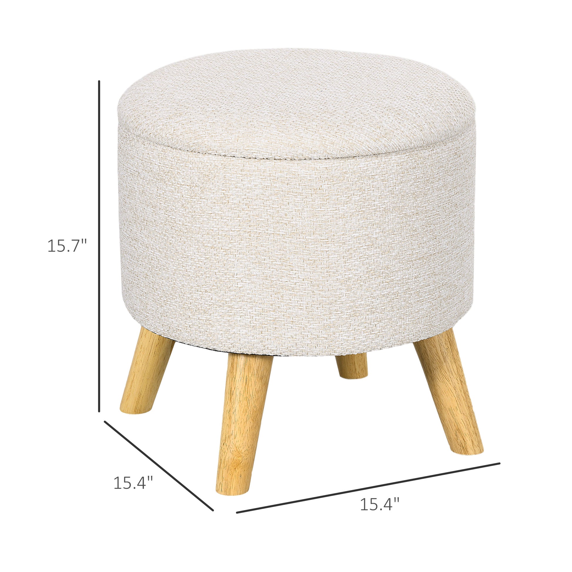 Homcom Storage Ottoman, Round Stool Chair With Cushioned Top, Cream White Cream White Polyester