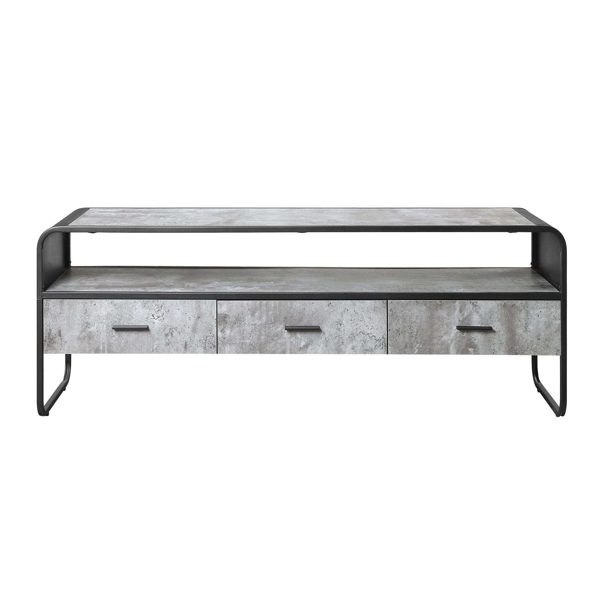 Concrete Grey And Black 3 Drawer Tv Stand Black Grey Primary Living Space 60 69 Inches Industrial Wood Metal