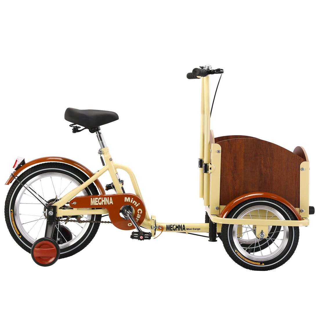 Foldable Tricycle For Kids Ages 6 12,Mini Cargo Bike,Pet Bike,Reverse Tricycle,Outdoor Parent Child Bike For Travel,With Cargo Basket And Training Wheels. Beige Steel