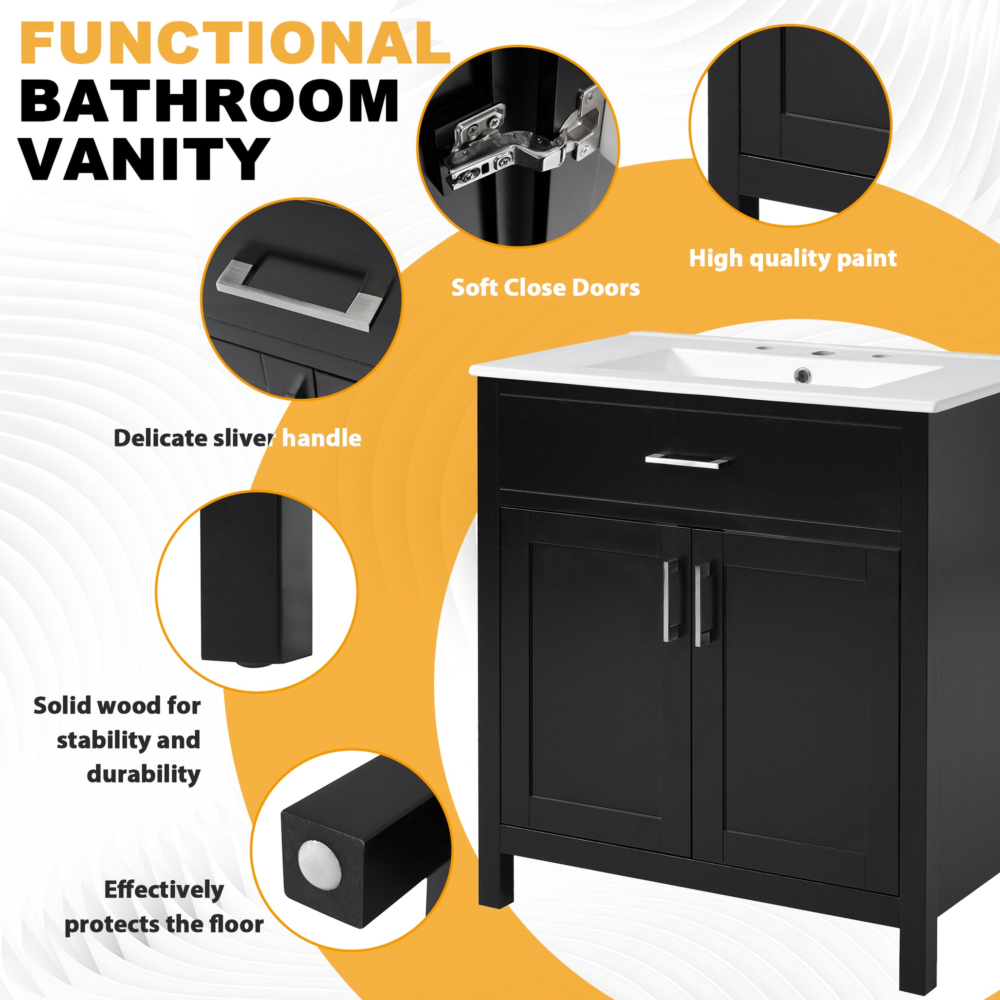 30 Inch Bathroom Vanity With Ceramic Sink And Large Storage The Perfect Choice For Small Bathrooms Black Bathroom Solid Wood Mdf