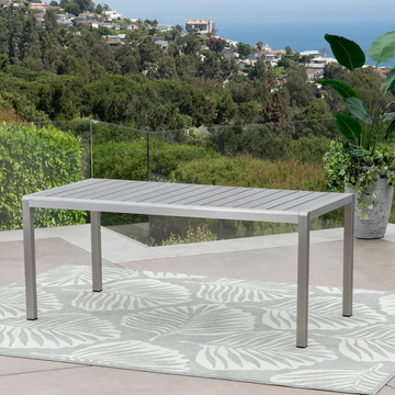 Coral Outdoor Aluminum Dining Table With Faux Wood Top, Gray Finish,Grey Grey Silver Wood