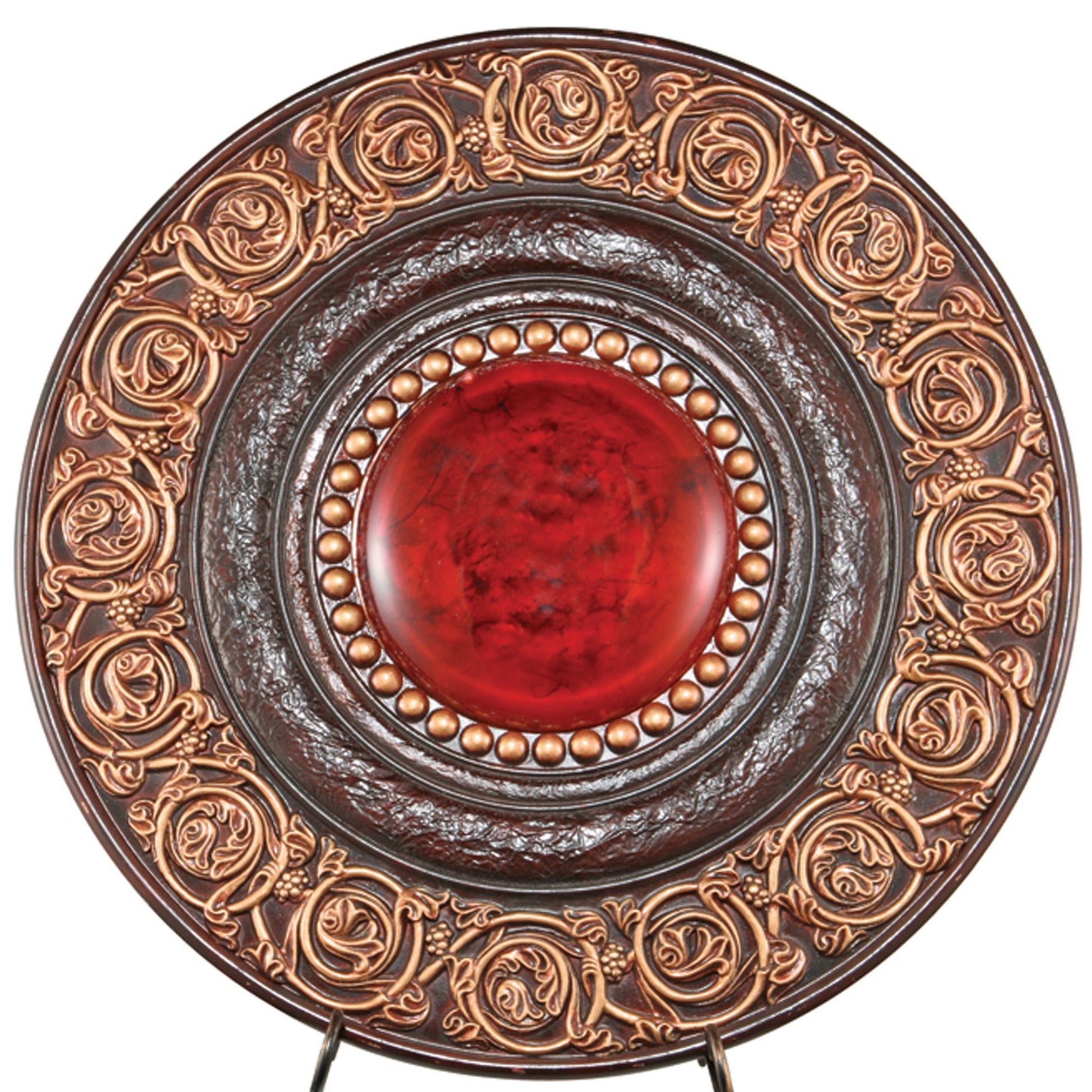 21" Diameter Polyresin Decorative Plaque, Red And Brown Multicolor Polyresin