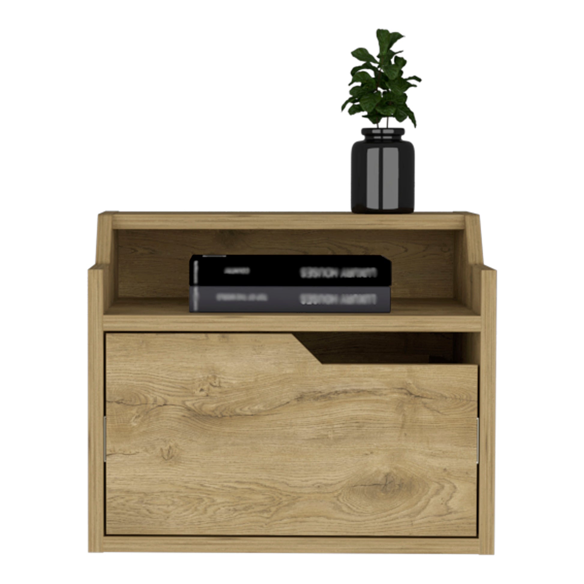 Floating Nightstand, Modern Dual Tier Design With Spacious Single Drawer Storage, Macadamia Brown Solid Wood Mdf Engineered Wood