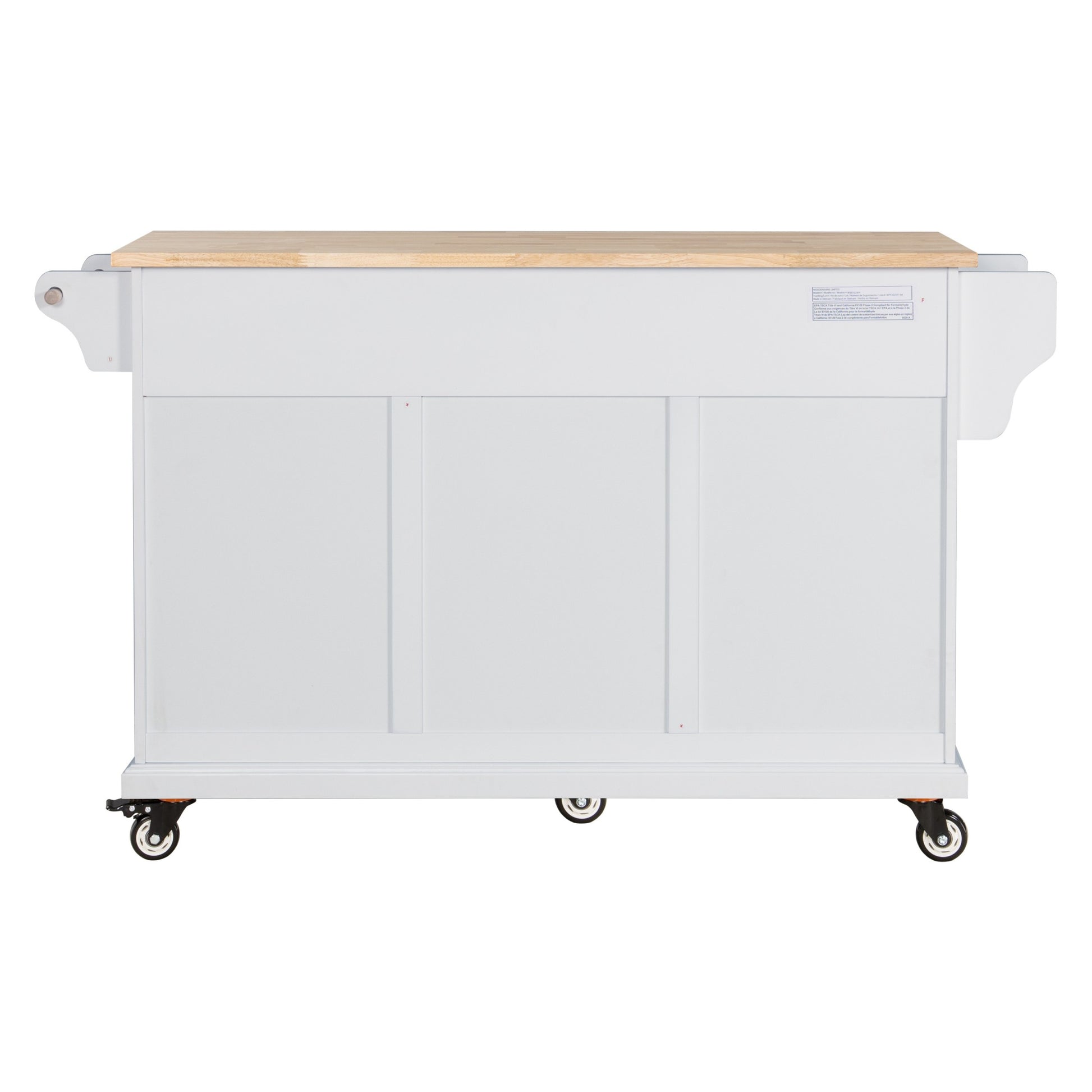 Kitchen Island With Rubber Wood Countertop, Kitchen Cart On 5 Wheels With Storage Cabinet And 5 Drawers For Dinning Room, White White Dining Room Rectangular Rubberwood Solid Wood Mdf Large 56 In