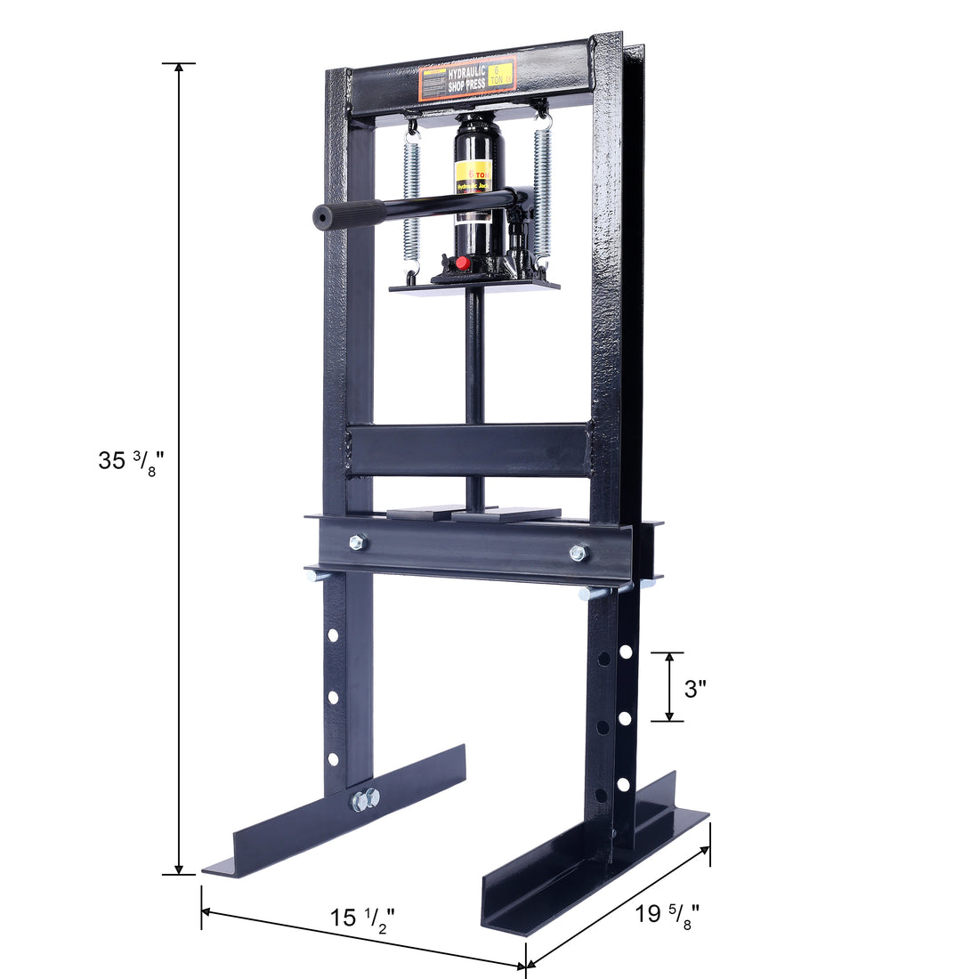 Hydraulic 6 Ton H Frame Garage Floor Adjustable Shop Press With Plates, 6T, Black Black Steel