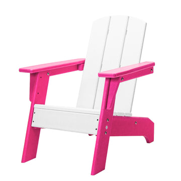 Hdpe Kid'S Size Adirondack Chair, Kidproof Ultra Durable Weather Resistant Design, White And Pink White Hdpe