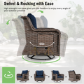 K&K 5 Pieces Outdoor Patio Furniture Set With Pet House Cool Bar And Retractable Side Tray, Rattan Wicker Patio Swivel Rocking Chairs Set Of 2 With Ottomans For Backyard, Porch, Balcony, Navy Blue Yes Rocker & Glider Navy Blue Seats 2 Weather Resistant