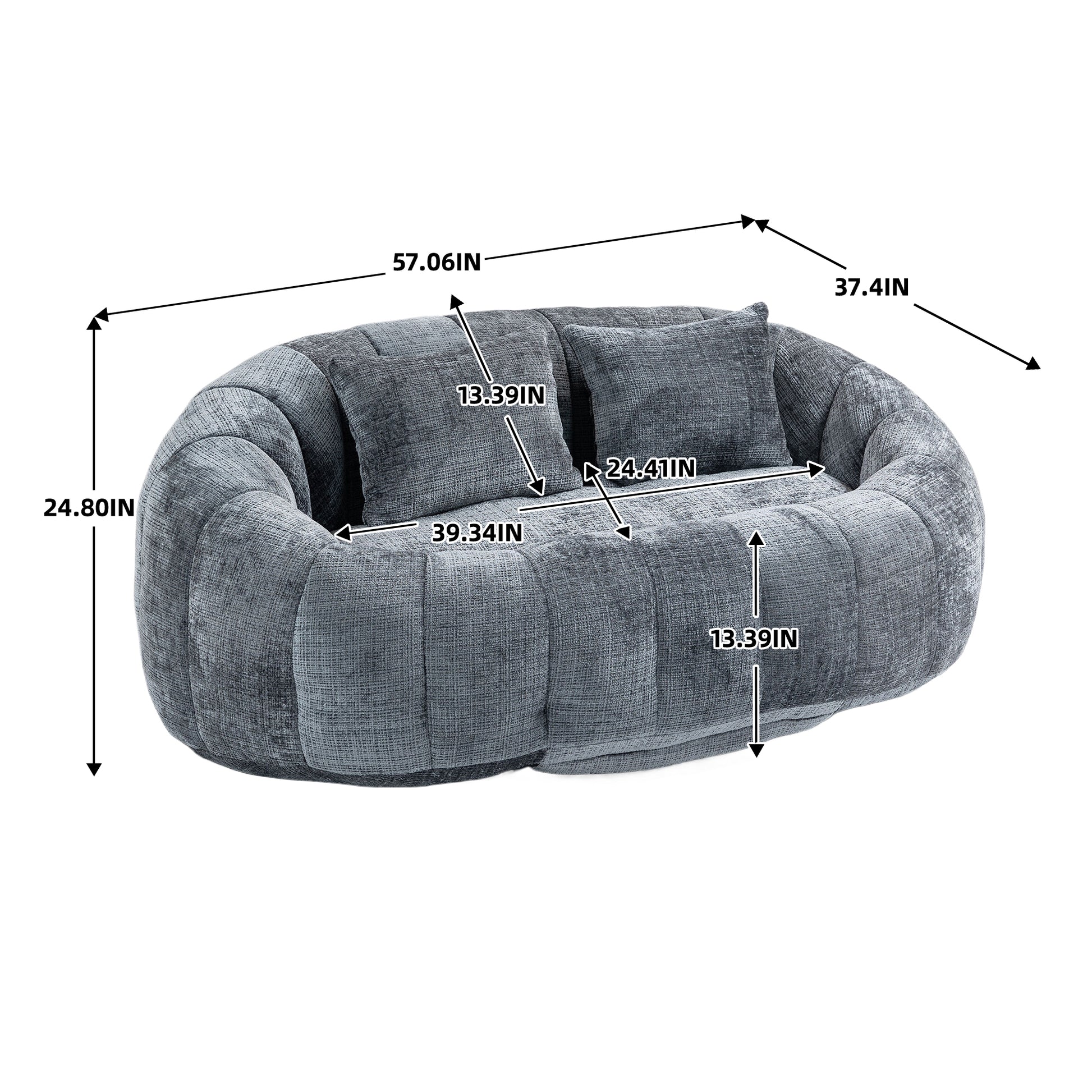 Coolmore Bean Bag Sofa Lazy Sofa Durable Comfort Lounger High Back Bean Bag Chair Couch For Adults And Kids, Indoor & Outdoor, Accent Floor Soft Lounge Chair Gray Chenille Gray Foam Chenille 2 Seat