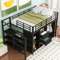 Full Size Metal Loft Bed With Drawers, Storage Staircase And Small Wardrobe Full Black Mdf Metal