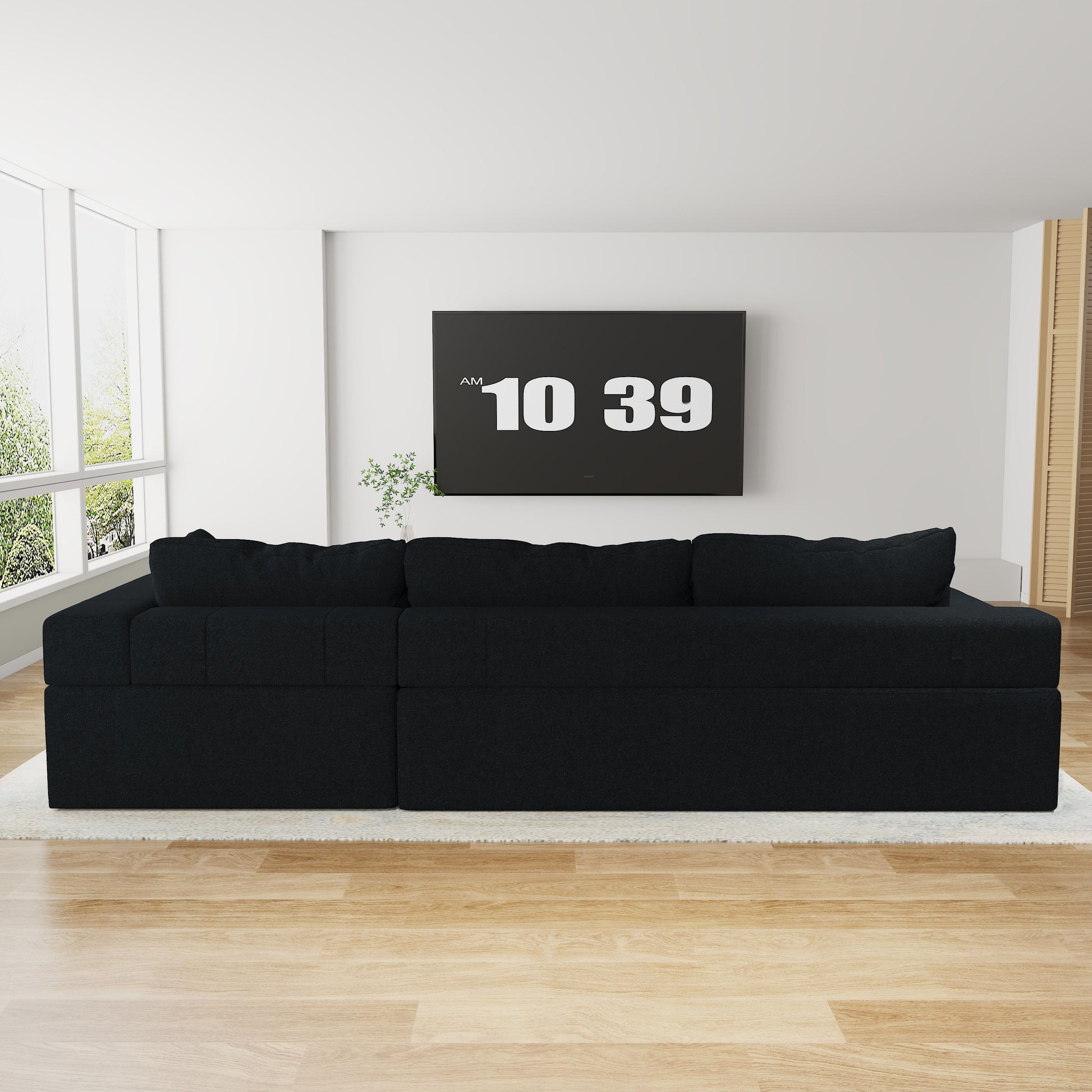 Modern Upholstered Sectional Sofa Couch Set,Modular 108" L Shaped Sectional Living Room Sofa Set With 6 Pillows,Free Combination Sofa Couch For Living Room,Bedroom Black Foam Chenille 3 Seat