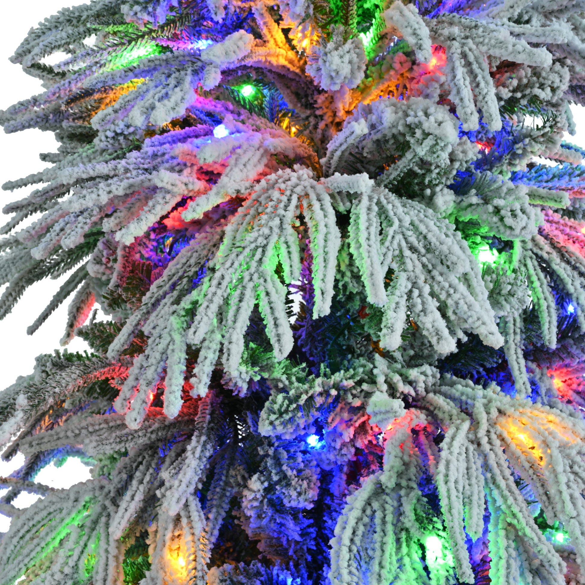 6Ft Pre Lit Spruce Snow Flocked Christmas Tree, Artificial Hinged Xmas Tree With 300 Multi Color Led Lights, 8 Flashing Modes &790 Snow Branch Tips, Holiday Office Home D Cor White Green Polyethylene