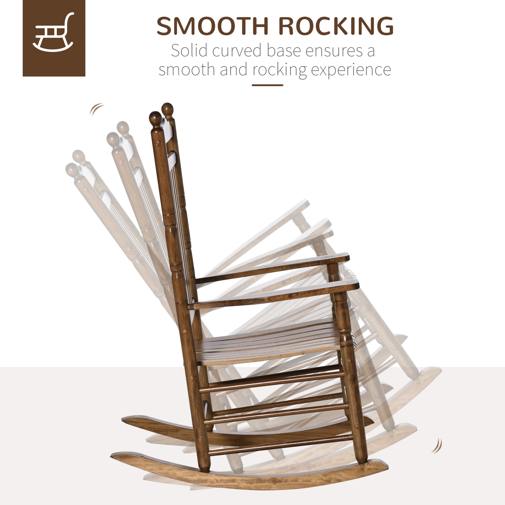 Outsunny Traditional Wooden High Back Rocking Chair For Porch, Indoor Outdoor, Brown Brown Wood