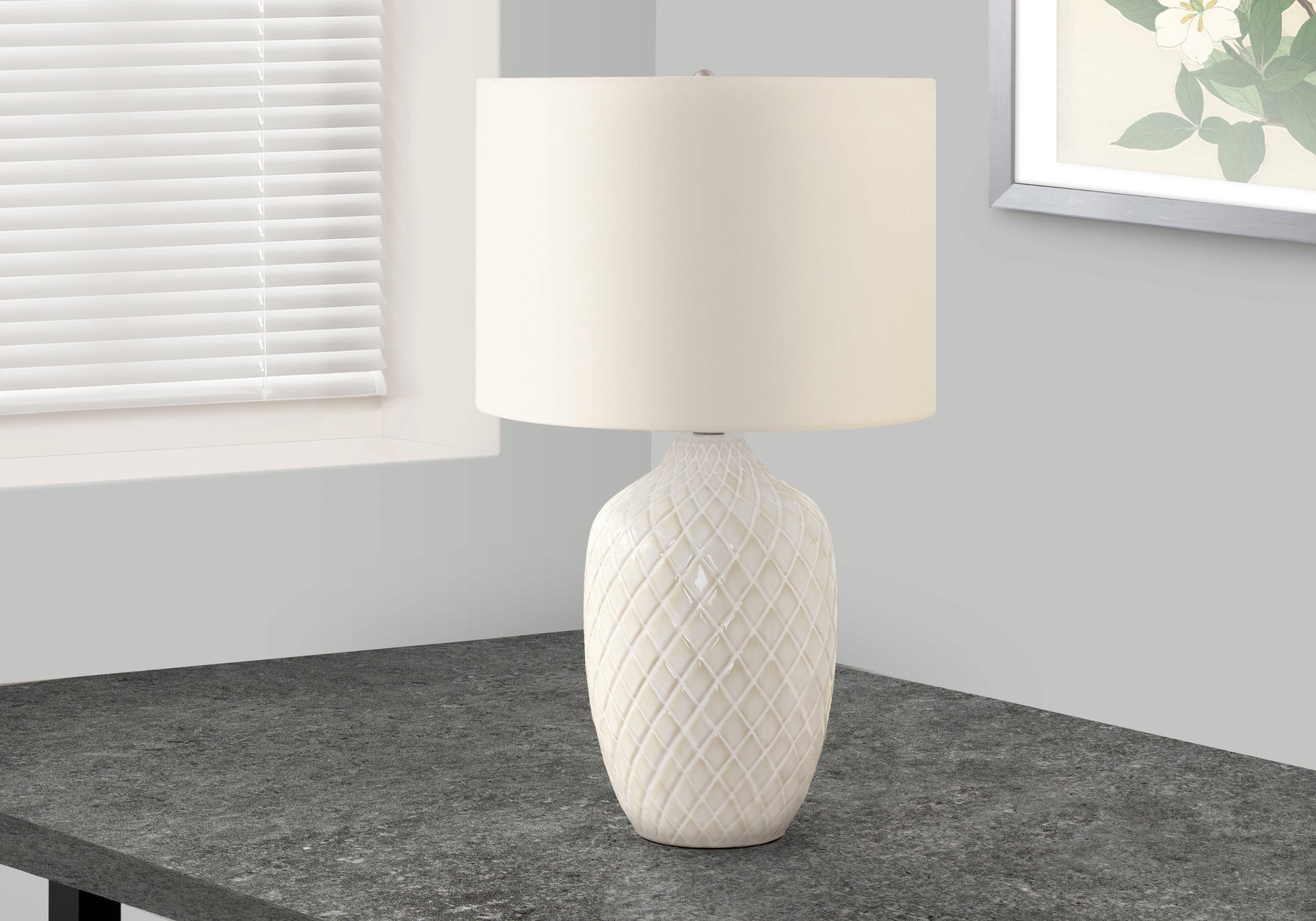 Lighting, 25"H, Table Lamp, Cream Ceramic, Ivory Cream Shade, Transitional Cream Ceramic