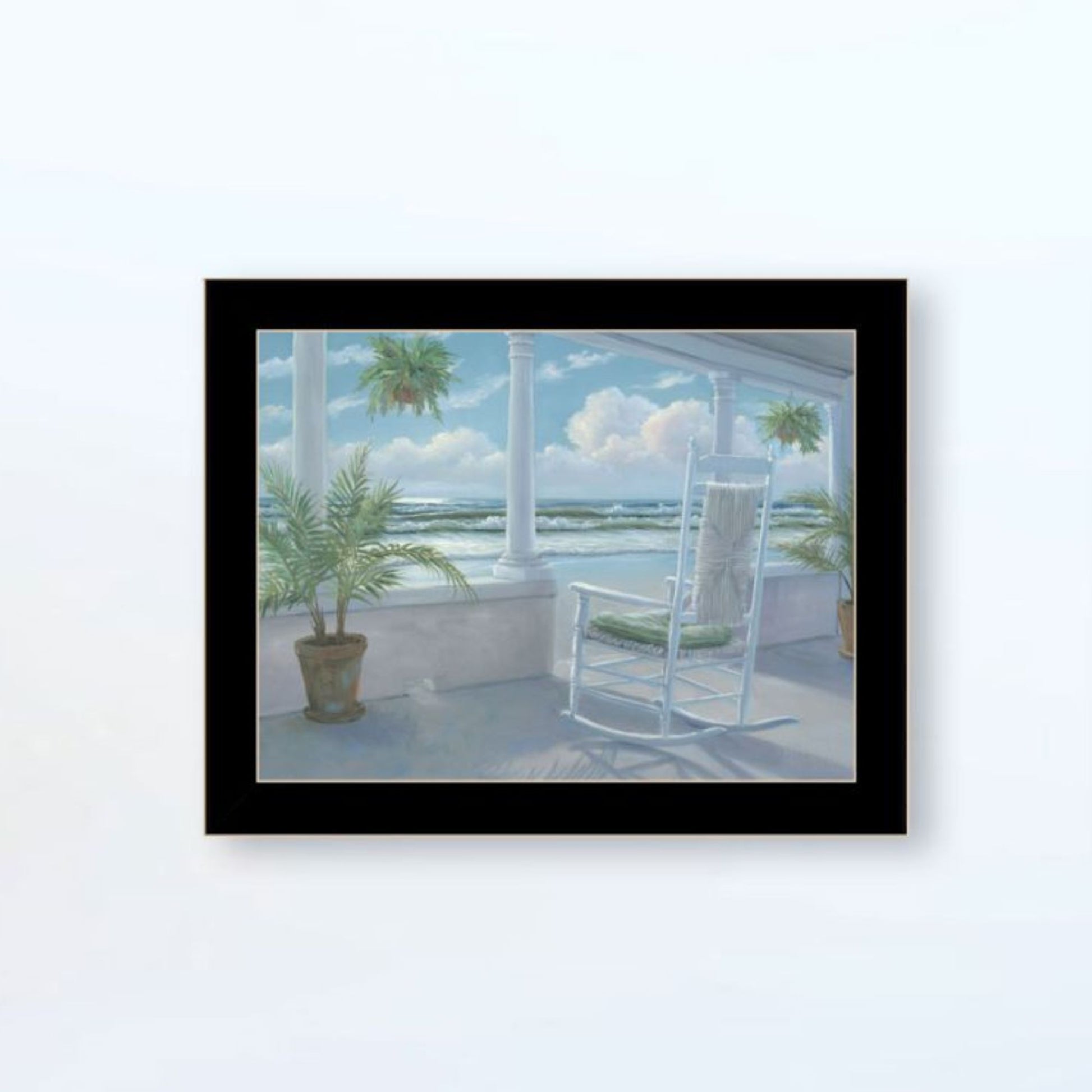 "Coastal Porch Relaxing" Framed Wall Art For Living Room, Wall Art Print For Home Decor, Bedroom Wall Art By Georgia Janisse Multicolor Wood Paper