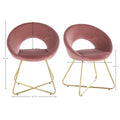 Modern Accent Velvet Chairs Set Of 2 Dining Chairs Single Sofa Comfy Upholstered Arm Chair Living Room Furniture Mid Century Leisure Lounge Chairs With Golden Metal Frame Legs Pink Velvet