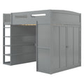 Full Size Loft Bed With Desk, Wardrobes, 4 Drawers And 4 Shelves Gray Full Gray Solid Wood