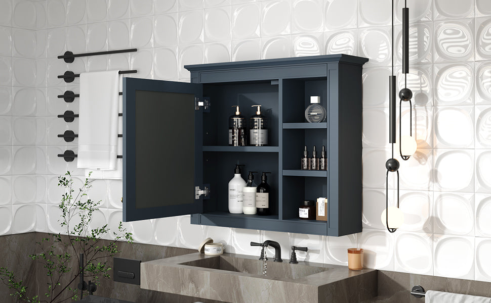 30'' X 28'' Medicine Cabinet, Wall Mounted Bathroom Storage Cabinet, Modern Bathroom Wall Cabinet With Mirror,Medicine Cabinet, Mirror Cabinet With 3 Open Shelves Not Include Bathroom Vanity Blue 1 5 Adjustable Shelves Bathroom Wall Mounted Modern Mdf