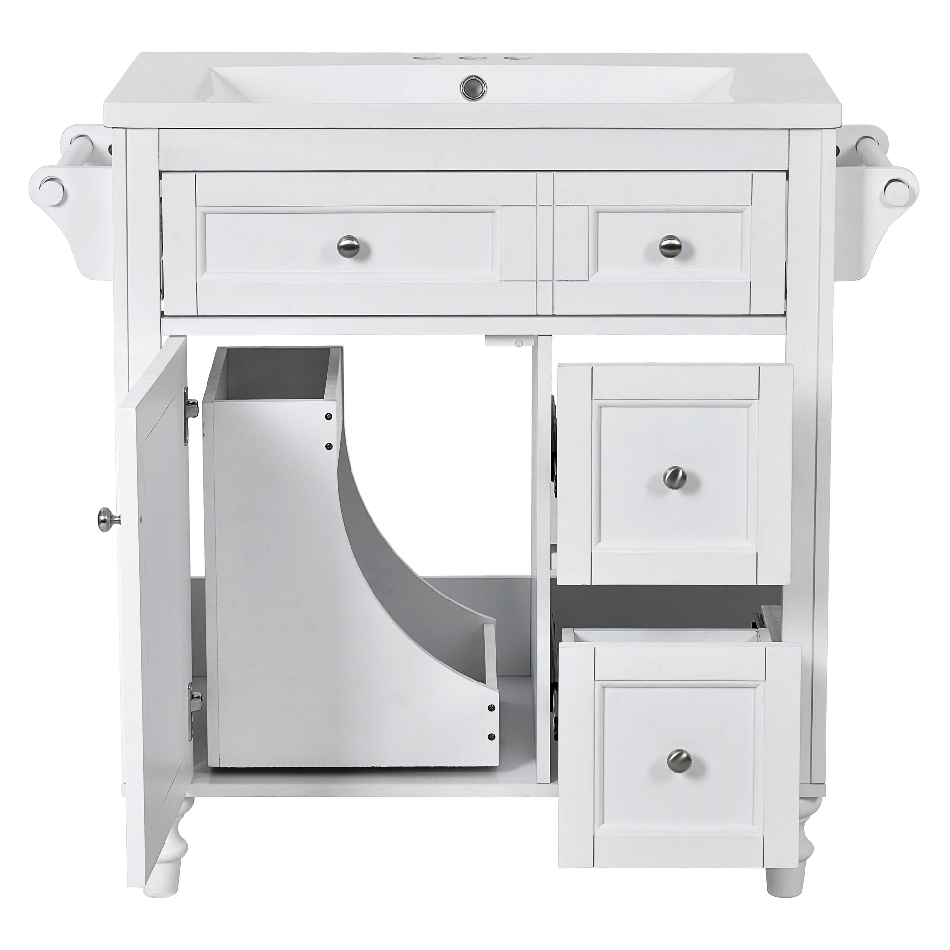 30'' Bathroom Vanity With Top Sink, Modern Bathroom Storage Cabinet With 2 Drawers And A Tip Out Drawer, Single Sink Bathroom Vanity Same As Sw000143Aak White Bathroom Modern Solid Wood Mdf Resin