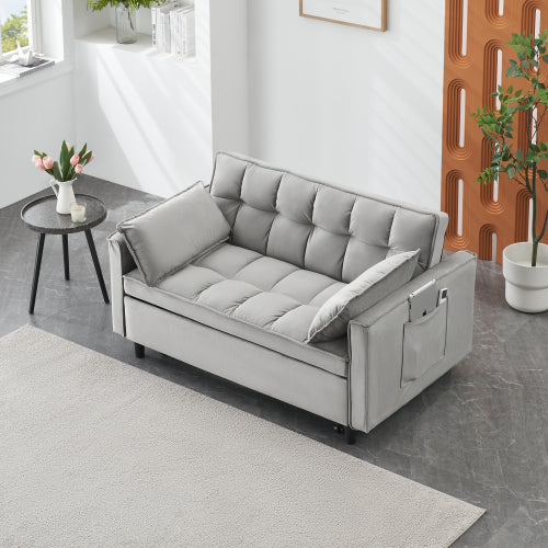 55 Inches Grey Modern Velvet Sofa, Seating Sofa With Backrest, Soft And Comfortable Living Room Furniture, 3 In 1 Convertible Sofa Bed For Living Room Bedroom Gray Velvet 2 Seat