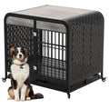 Heavy Duty Dog Crate Furniture Wooden Table Pet Dog Cage Kennel House Indoor Side End Table Decor With Removable Trays And Lockable Wheels For Medium And Large Dogs 42