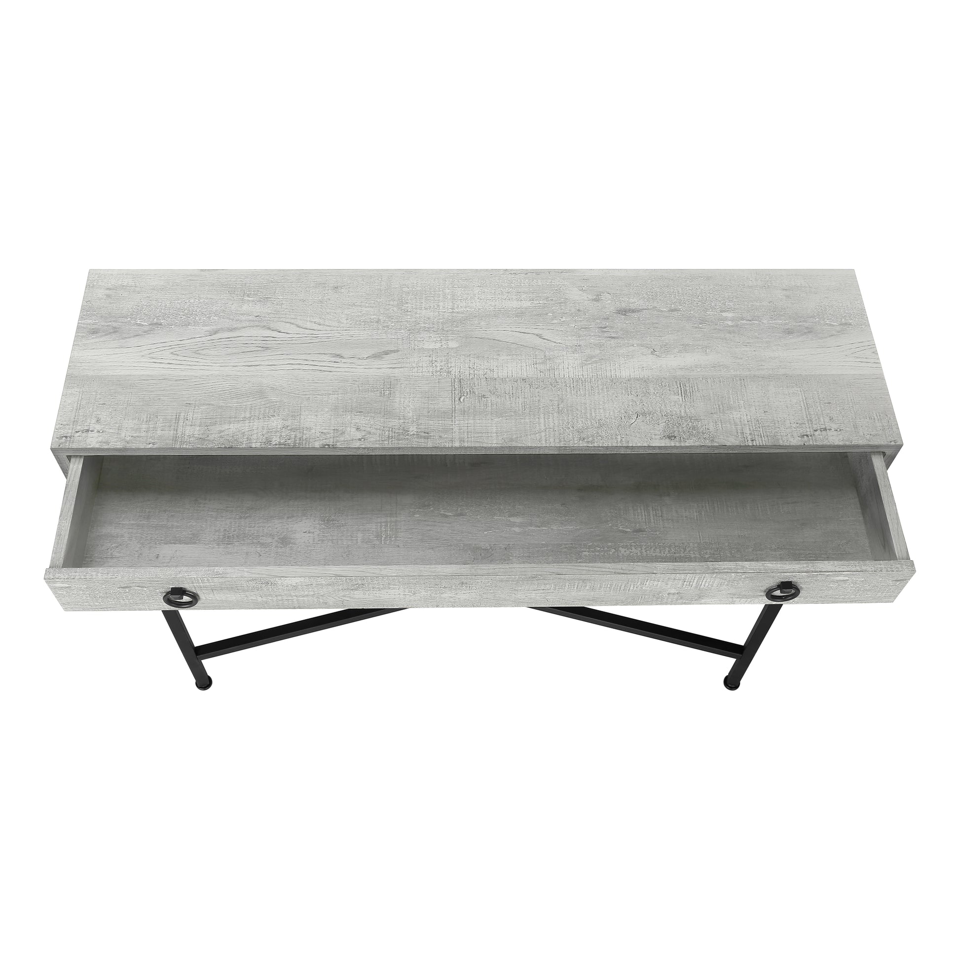 Accent Table, Console, Entryway, Narrow, Sofa, Storage Drawer, Living Room, Bedroom, Grey Laminate, Black Metal, Contemporary, Modern Grey Particle Board